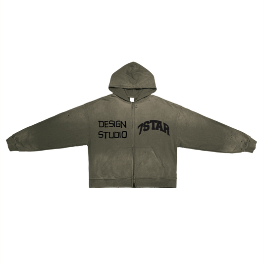 DS Distressed zip hoodie(Gray)